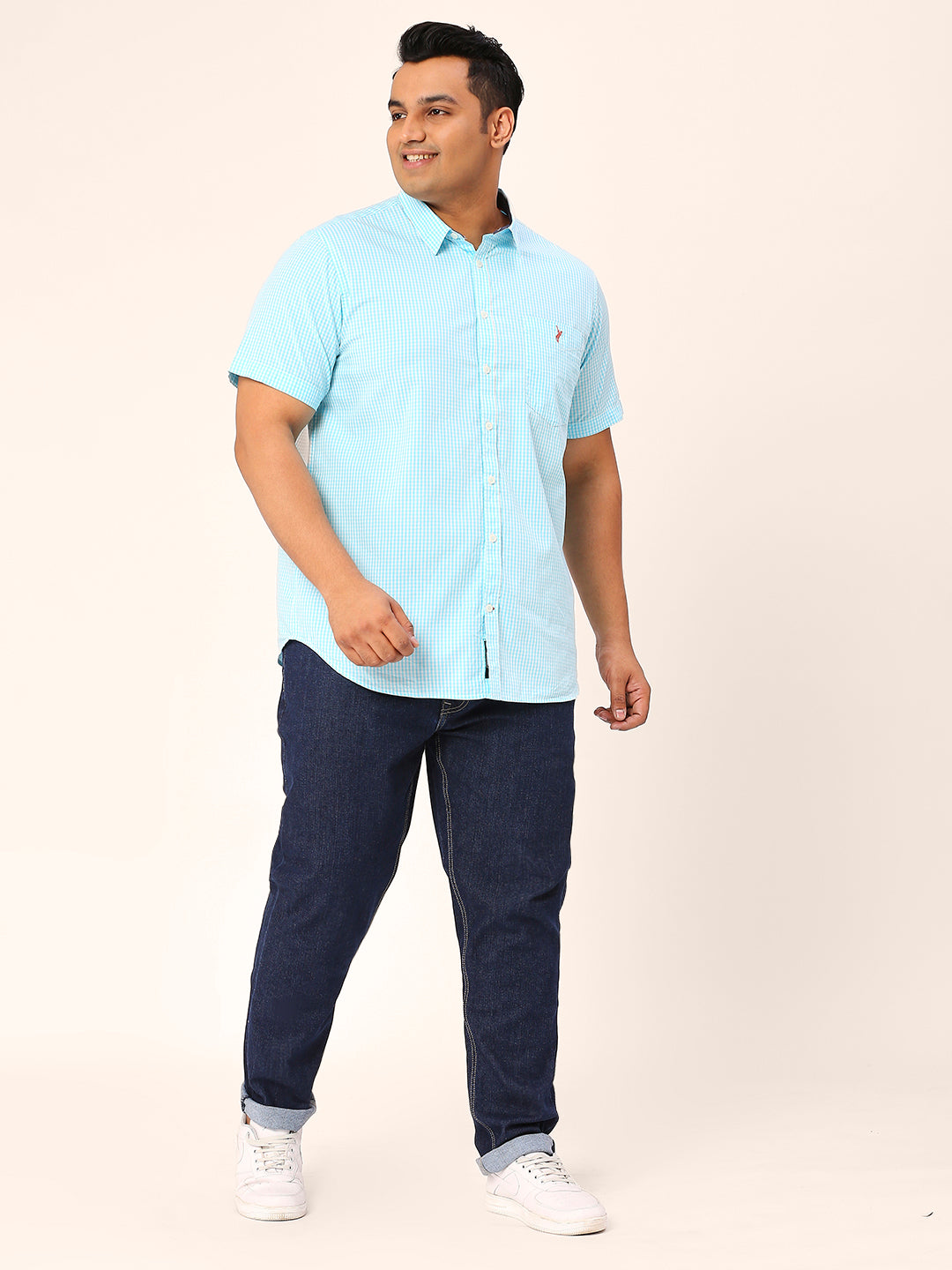 Thomas Scott Men Plus Size Standard Opaque Micro Checks Cotton Casual Shirt