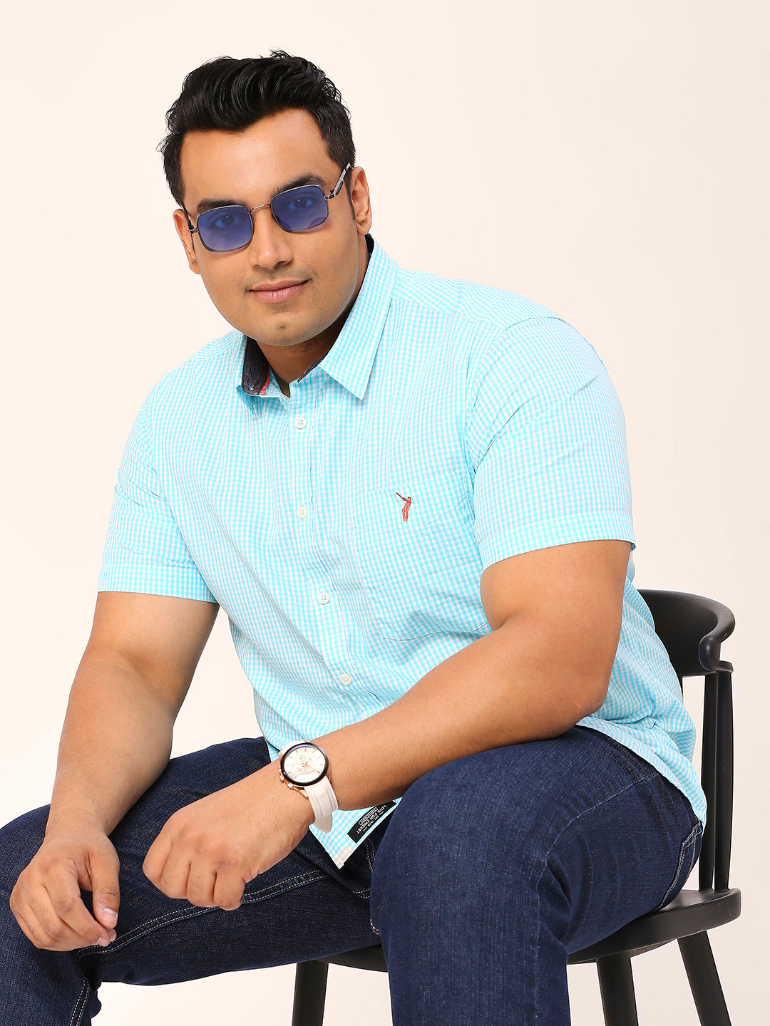 Thomas Scott Men Plus Size Standard Opaque Micro Checks Cotton Casual Shirt