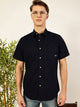 Navy Premium Cutaway Collar Solid Cotton Slim Fit Casual Shirt For Men