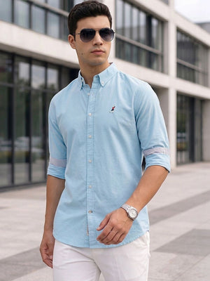 Aqua Premium Regular Fit Button-Down Collar Solid Pure Cotton Casual Shirt For Men
