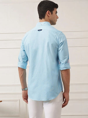 Aqua Premium Regular Fit Button-Down Collar Solid Pure Cotton Casual Shirt For Men