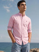 Light Pink Premium Regular Fit Button-Down Collar Solid Pure Cotton Casual Shirt For Men