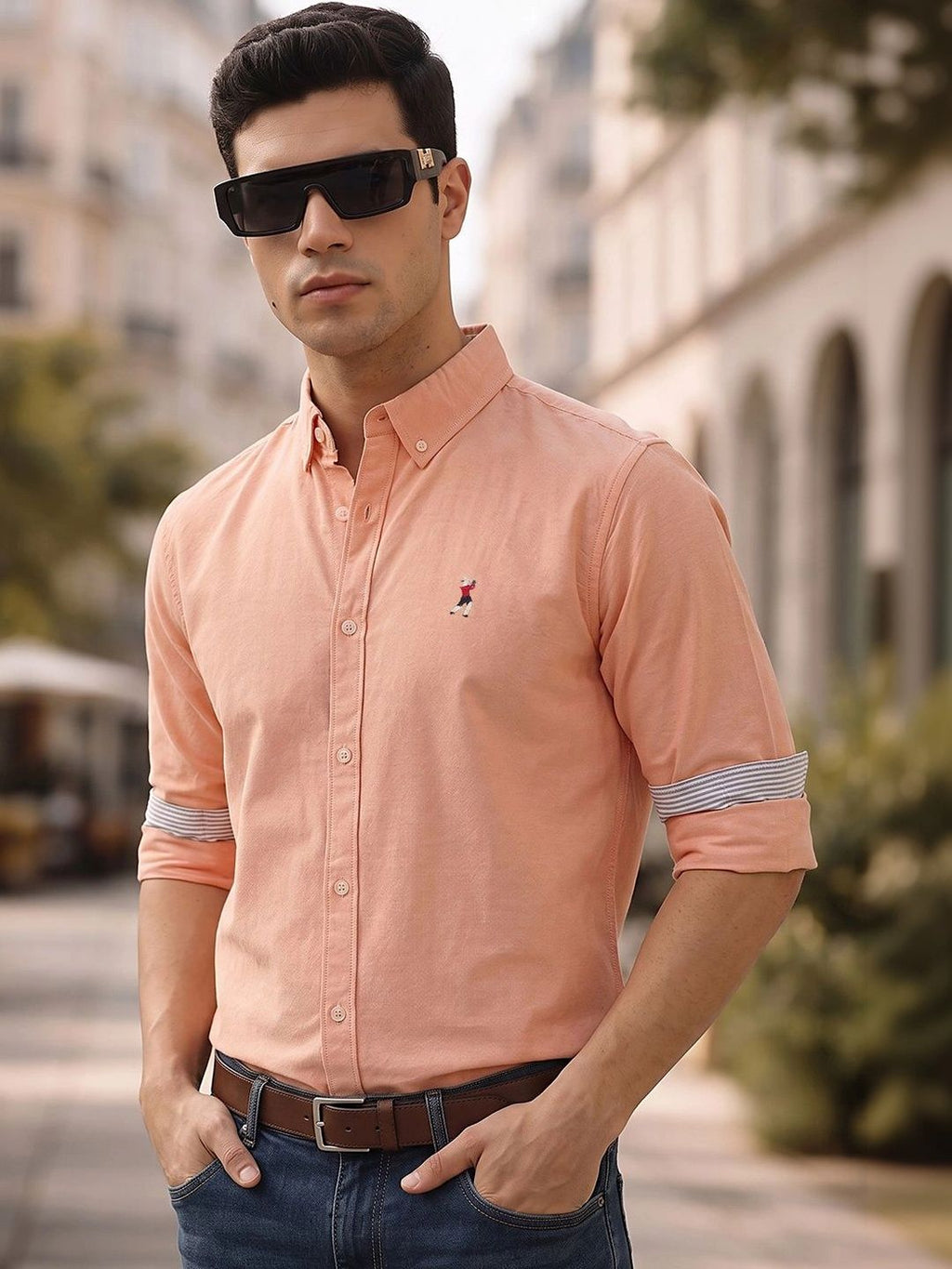 Orange 2 Premium Regular Fit Button-Down Collar Solid Pure Cotton Casual Shirt For Men