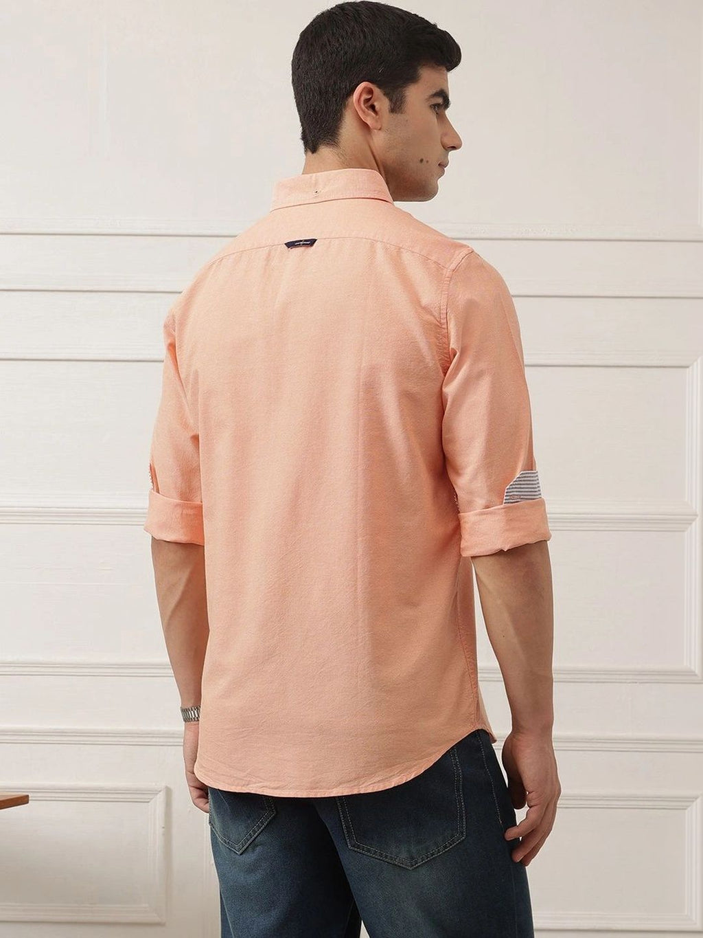 Orange 2 Premium Regular Fit Button-Down Collar Solid Pure Cotton Casual Shirt For Men