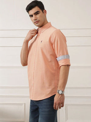 Orange 2 Premium Regular Fit Button-Down Collar Solid Pure Cotton Casual Shirt For Men