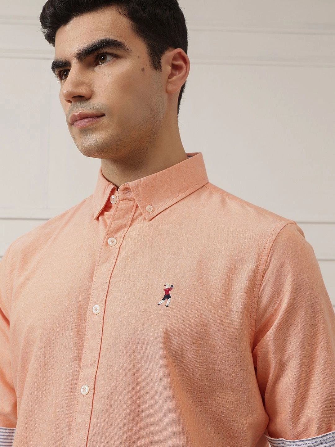Orange 2 Premium Regular Fit Button-Down Collar Solid Pure Cotton Casual Shirt For Men