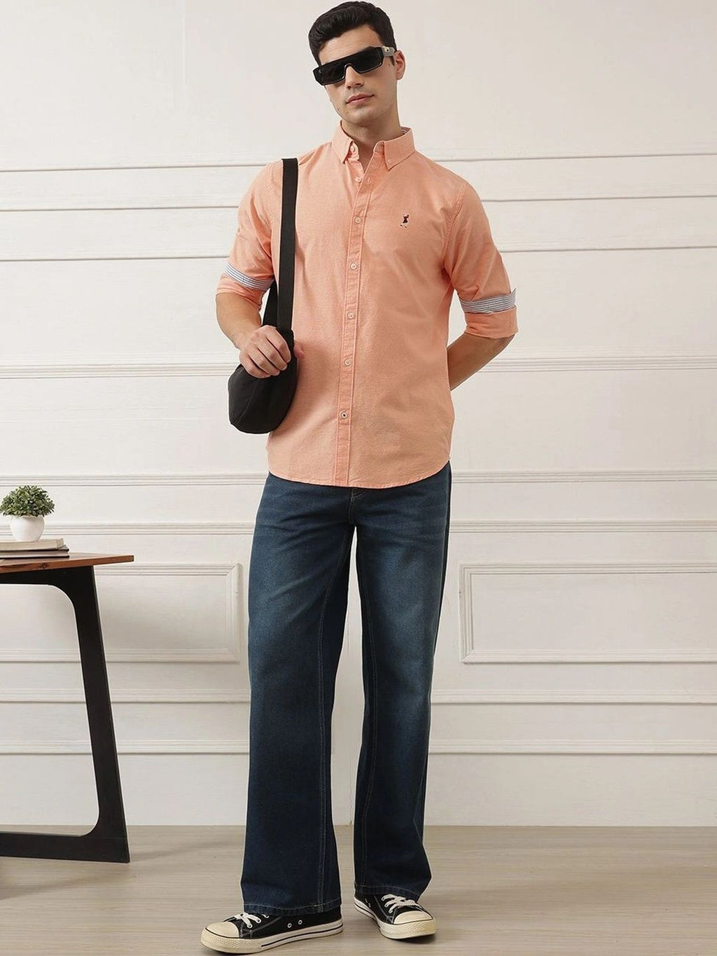 Orange 2 Premium Regular Fit Button-Down Collar Solid Pure Cotton Casual Shirt For Men
