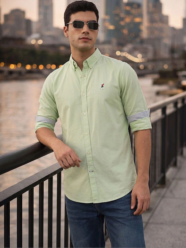 Pista Premium Regular Fit Button-Down Collar Solid Pure Cotton Casual Shirt For Men