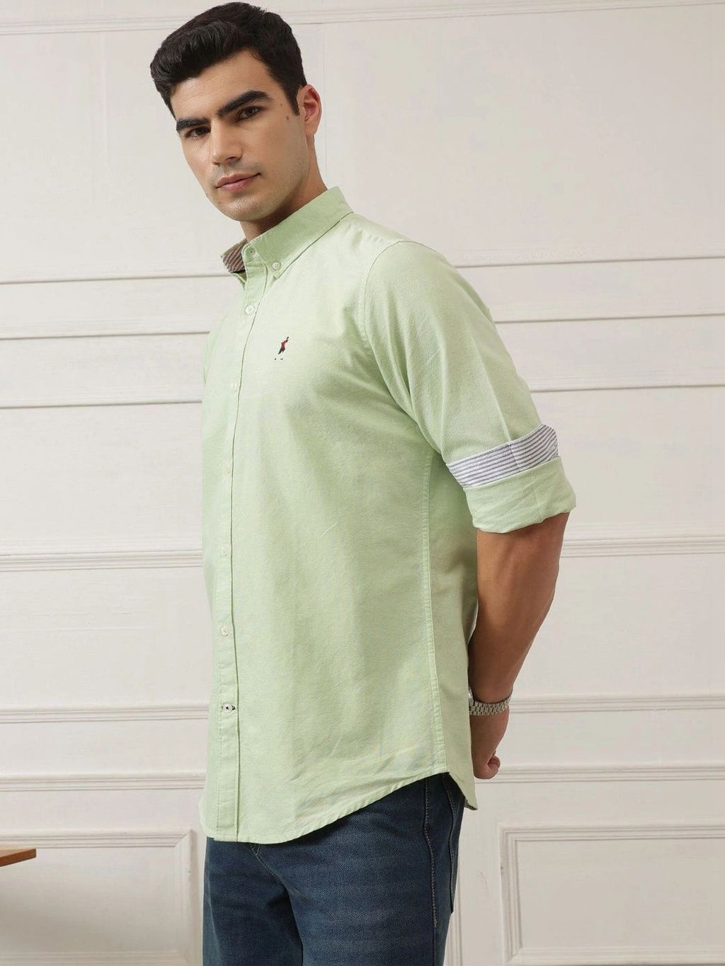 Pista Premium Regular Fit Button-Down Collar Solid Pure Cotton Casual Shirt For Men