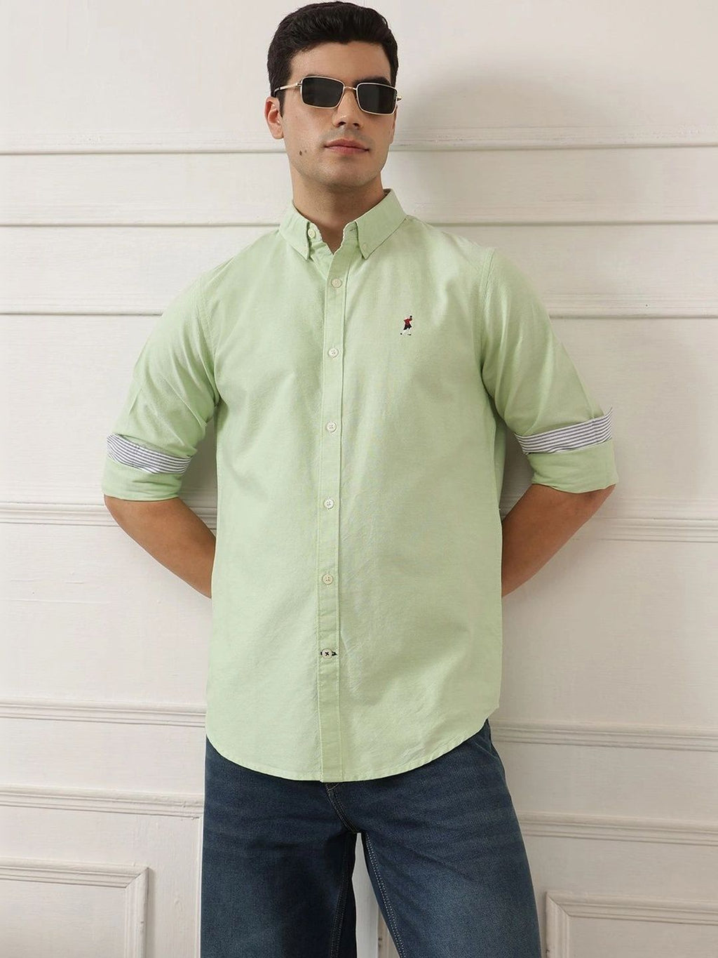 Pista Premium Regular Fit Button-Down Collar Solid Pure Cotton Casual Shirt For Men