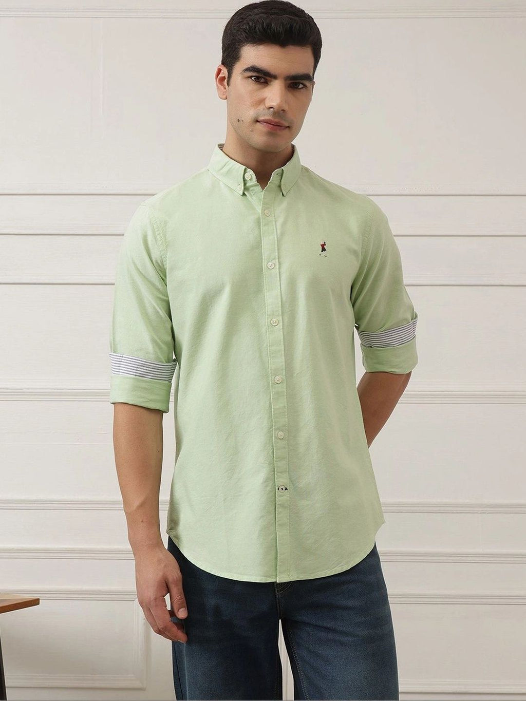 Pista Premium Regular Fit Button-Down Collar Solid Pure Cotton Casual Shirt For Men