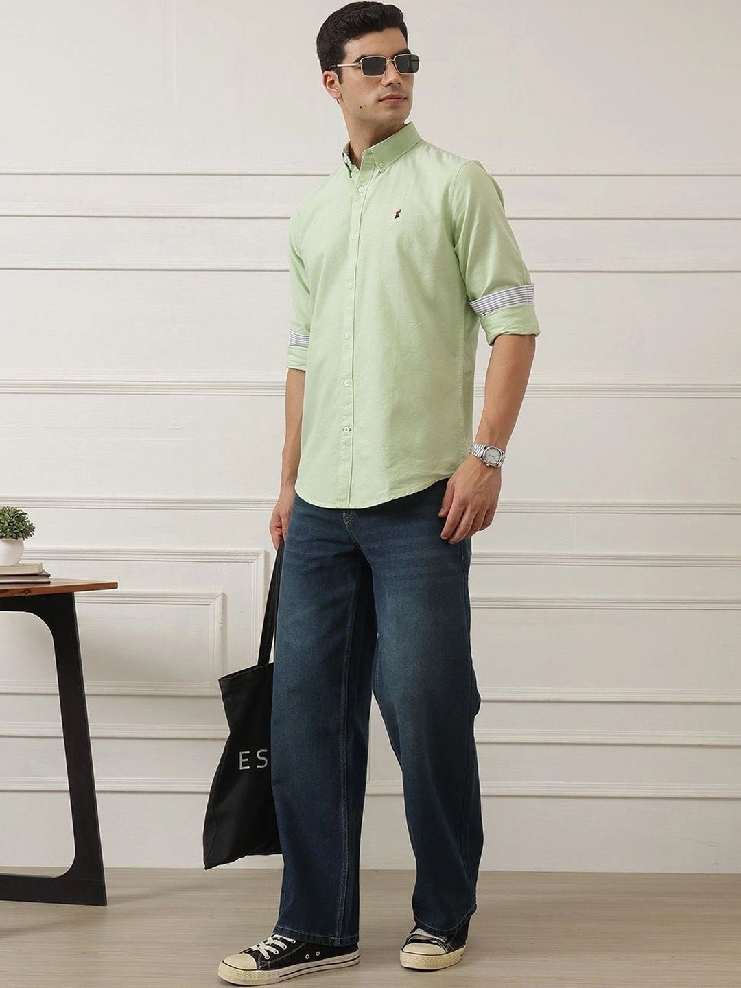 Pista Premium Regular Fit Button-Down Collar Solid Pure Cotton Casual Shirt For Men