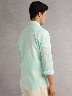 Aqua Cricket Club Slim Fit Long Sleeves Spread Collar Gingham Checks 100% Cotton Casual Shirt For Men