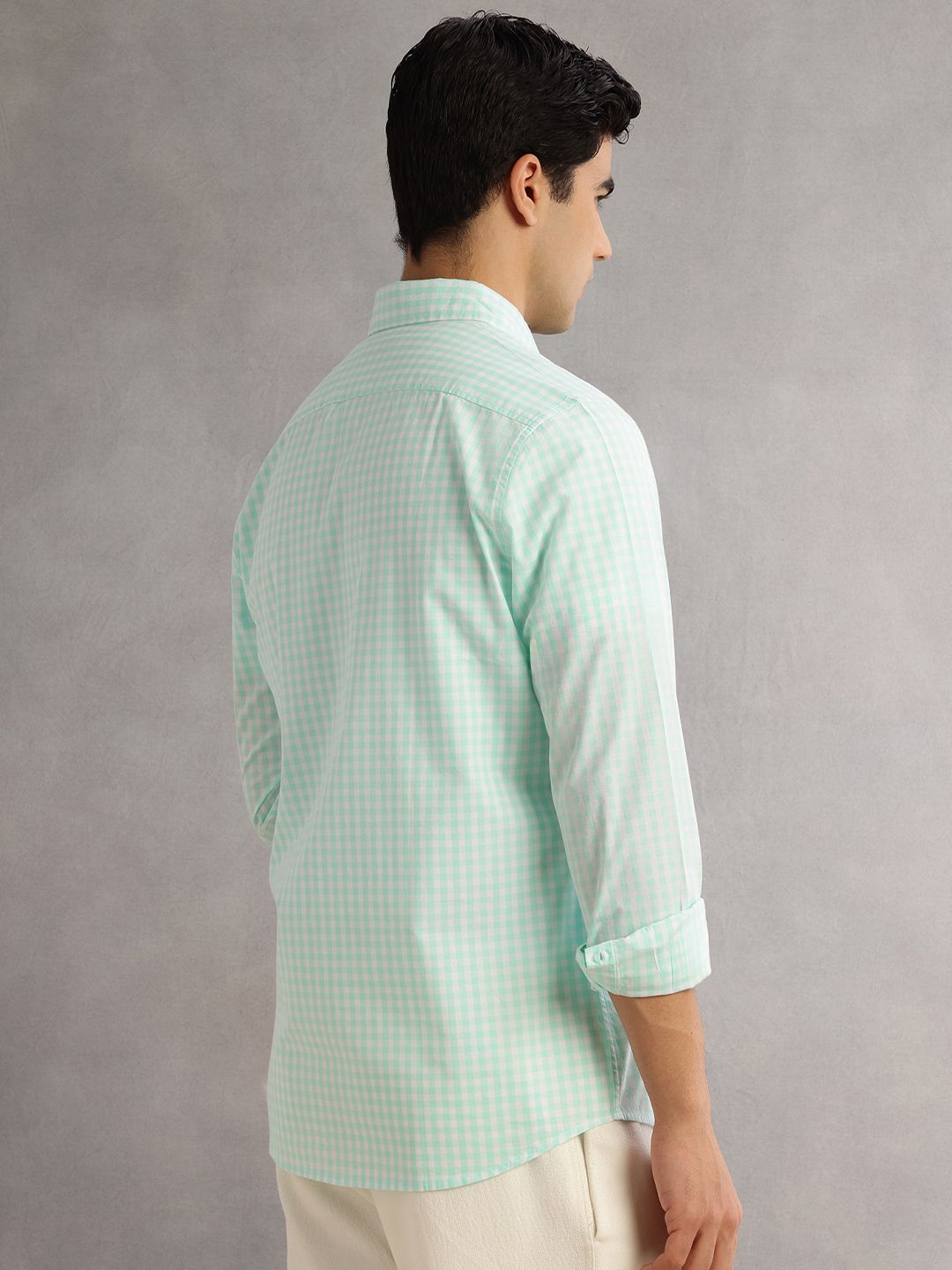 Aqua Cricket Club Slim Fit Long Sleeves Spread Collar Gingham Checks 100% Cotton Casual Shirt For Men