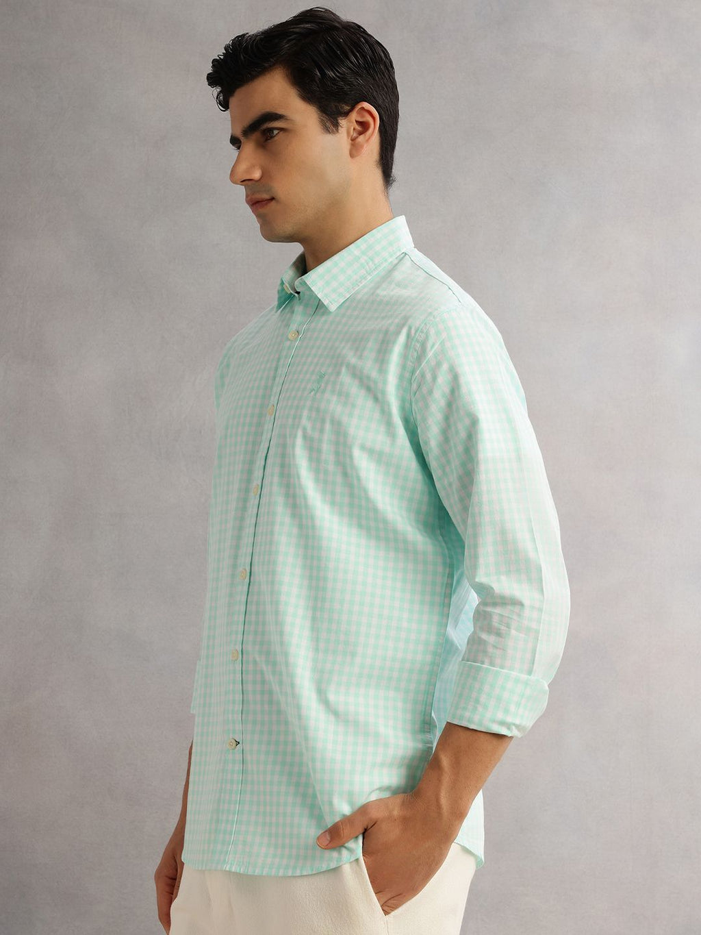 Aqua Cricket Club Slim Fit Long Sleeves Spread Collar Gingham Checks 100% Cotton Casual Shirt For Men