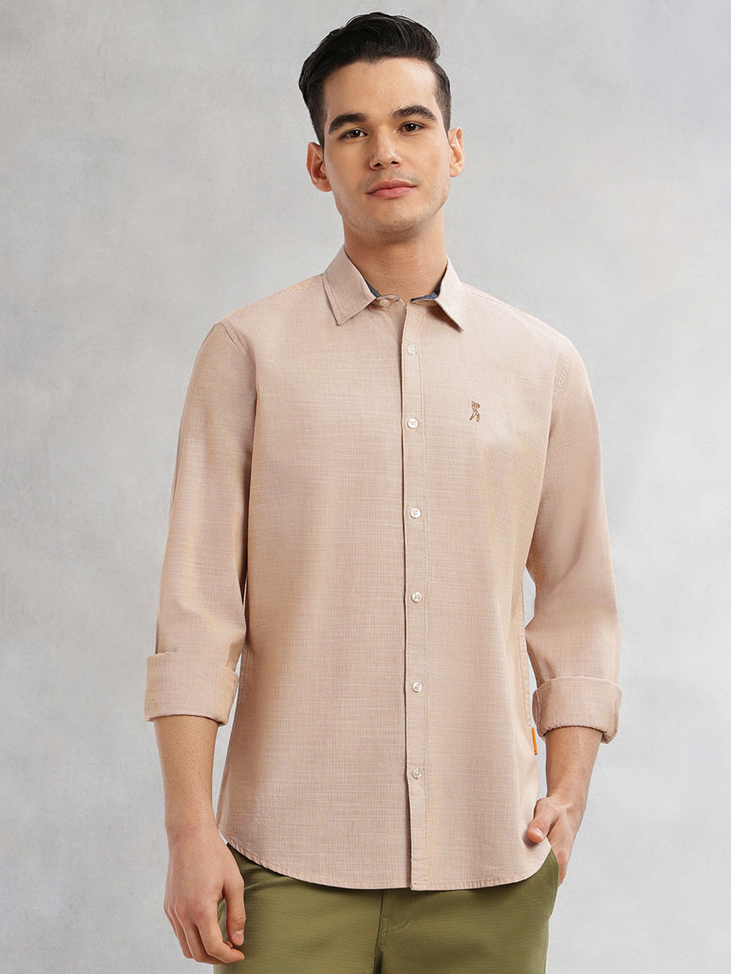 Thomas Scott Men Orange Cricket Club Collection Slim Fit Long Sleeves Spread Collar Pinstripe Cotton Linen Casual Shirt