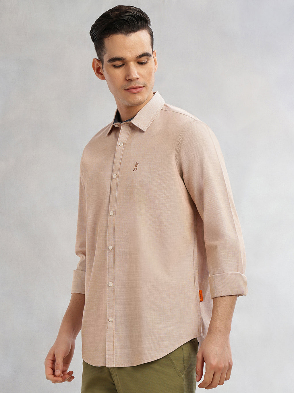 Thomas Scott Men Orange Cricket Club Collection Slim Fit Long Sleeves Spread Collar Pinstripe Cotton Linen Casual Shirt