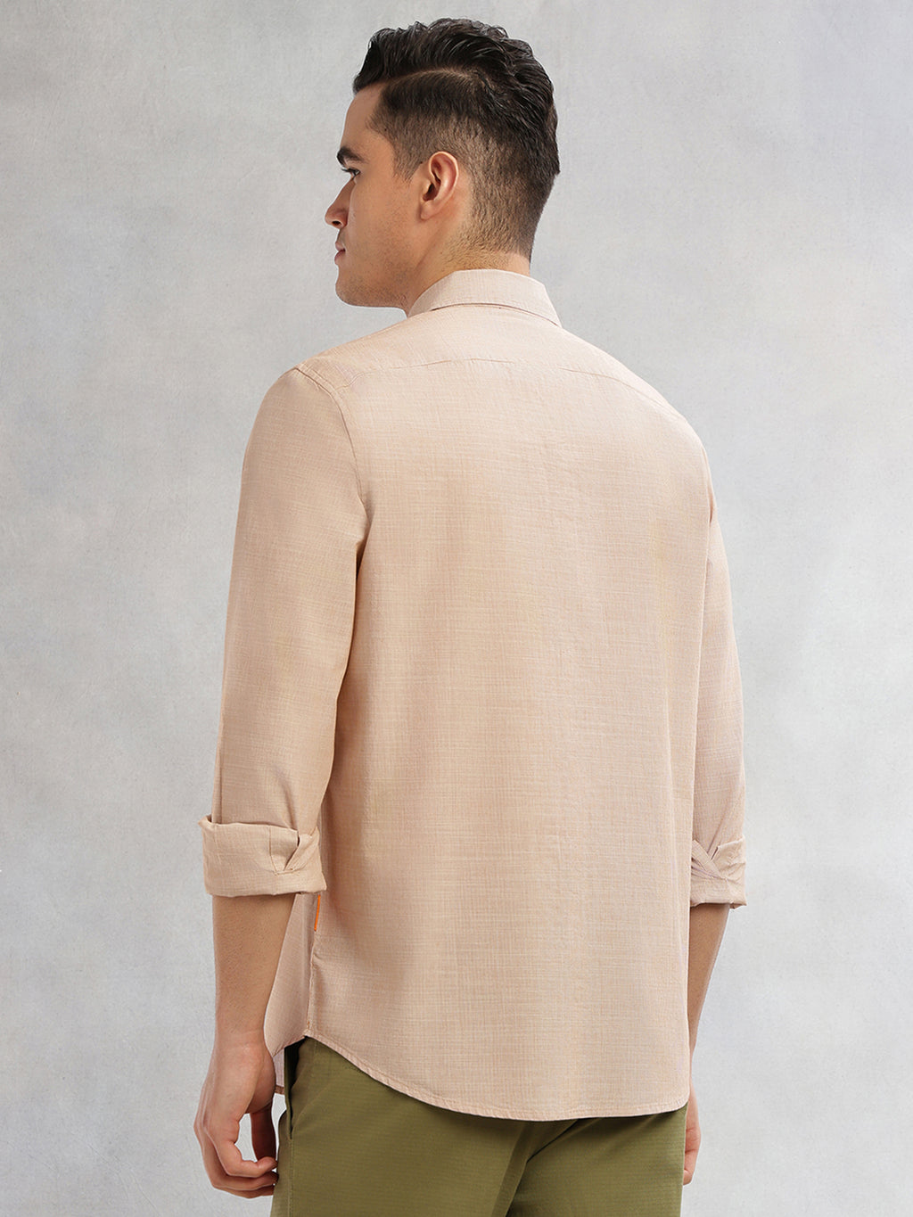 Thomas Scott Men Orange Cricket Club Collection Slim Fit Long Sleeves Spread Collar Pinstripe Cotton Linen Casual Shirt