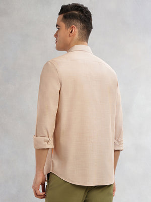 Thomas Scott Men Orange Cricket Club Collection Slim Fit Long Sleeves Spread Collar Pinstripe Cotton Linen Casual Shirt
