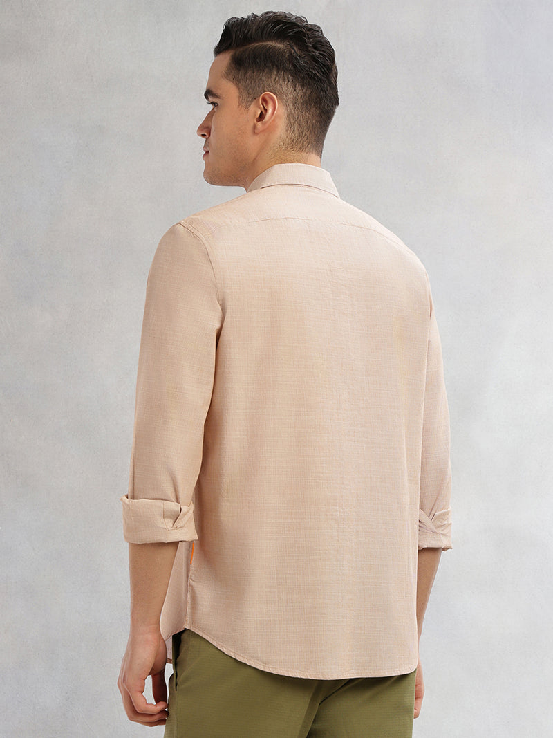 Thomas Scott Men Orange Cricket Club Collection Slim Fit Long Sleeves Spread Collar Pinstripe Cotton Linen Casual Shirt