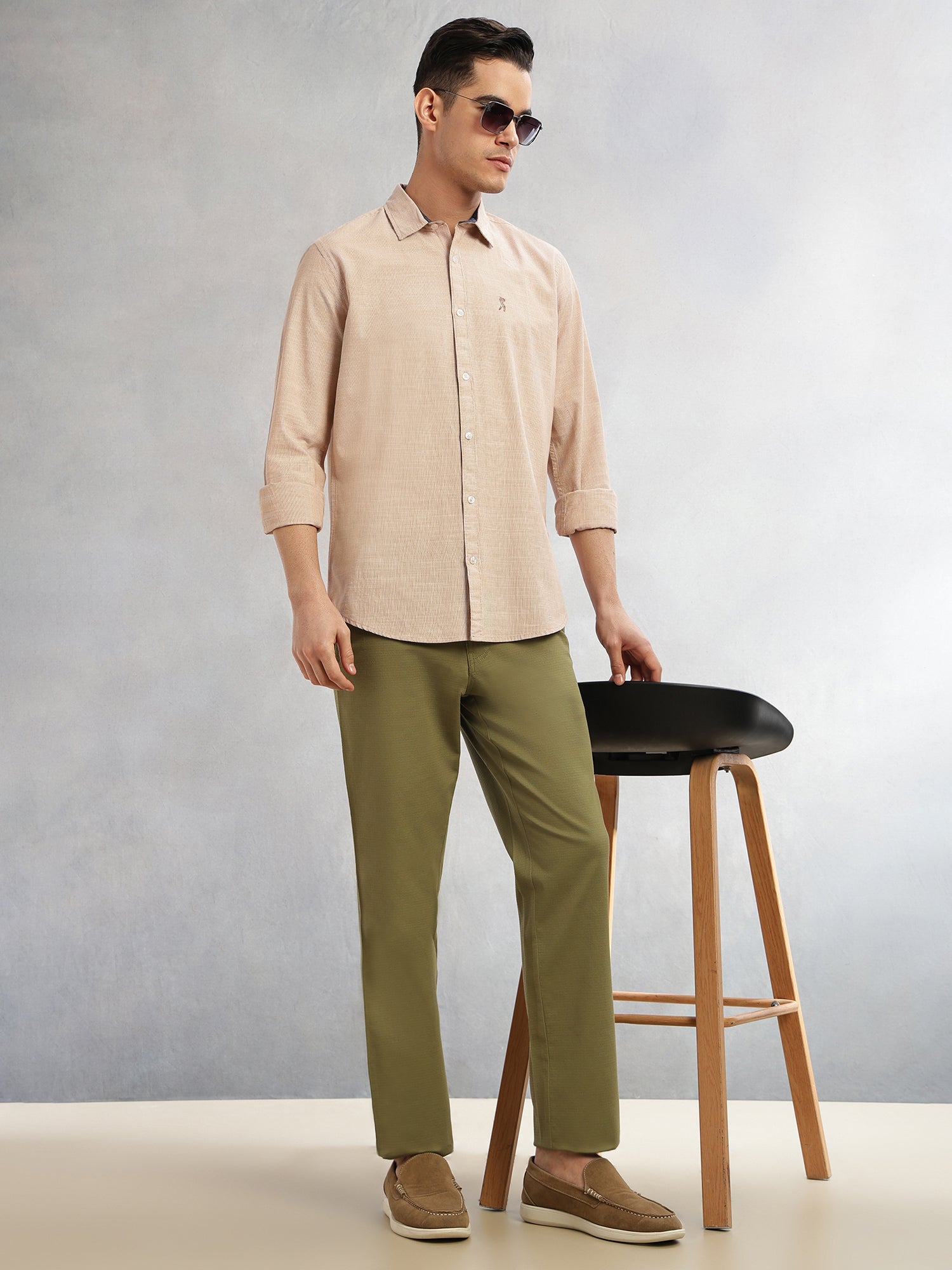 Thomas Scott Men Orange Cricket Club Collection Slim Fit Long Sleeves Spread Collar Pinstripe Cotton Linen Casual Shirt