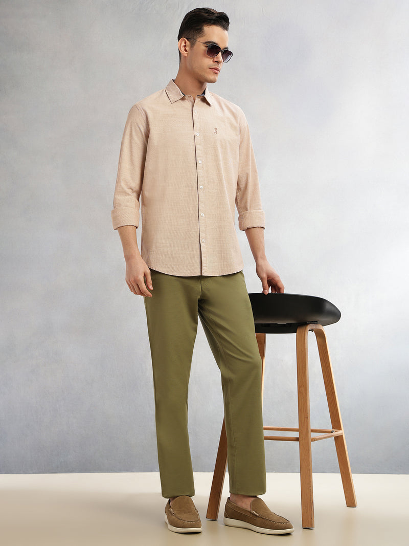 Thomas Scott Men Orange Cricket Club Collection Slim Fit Long Sleeves Spread Collar Pinstripe Cotton Linen Casual Shirt