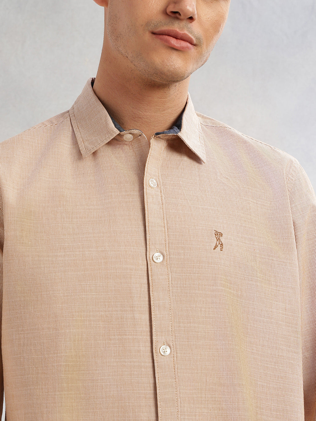 Thomas Scott Men Orange Cricket Club Collection Slim Fit Long Sleeves Spread Collar Pinstripe Cotton Linen Casual Shirt