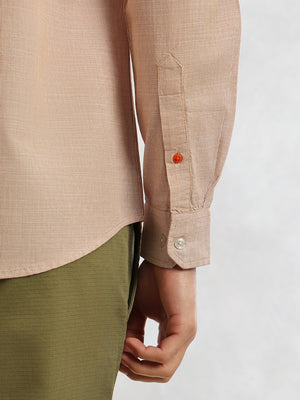 Thomas Scott Men Orange Cricket Club Collection Slim Fit Long Sleeves Spread Collar Pinstripe Cotton Linen Casual Shirt