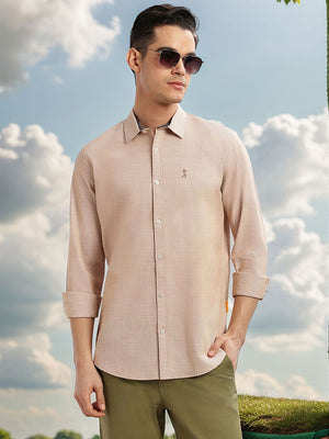 Orange Cricket Club Collection Slim Fit Long Sleeves Spread Collar Pinstripe Cotton Linen Casual Shirt For Men