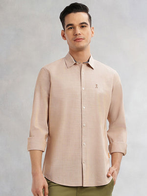 Orange Cricket Club Collection Slim Fit Long Sleeves Spread Collar Pinstripe Cotton Linen Casual Shirt For Men