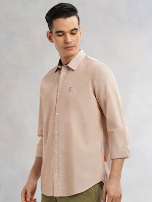 Orange Cricket Club Collection Slim Fit Long Sleeves Spread Collar Pinstripe Cotton Linen Casual Shirt For Men