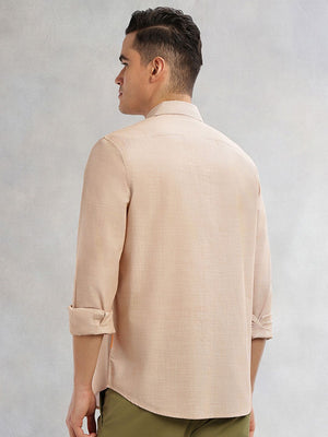 Orange Cricket Club Collection Slim Fit Long Sleeves Spread Collar Pinstripe Cotton Linen Casual Shirt For Men