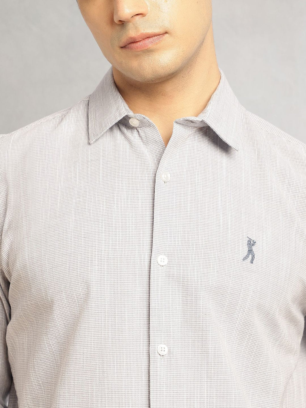 Grey Cricket Club Collection Slim Fit Long Sleeves Spread Collar Pinstripes Cotton Linen Casual Shirt For Men