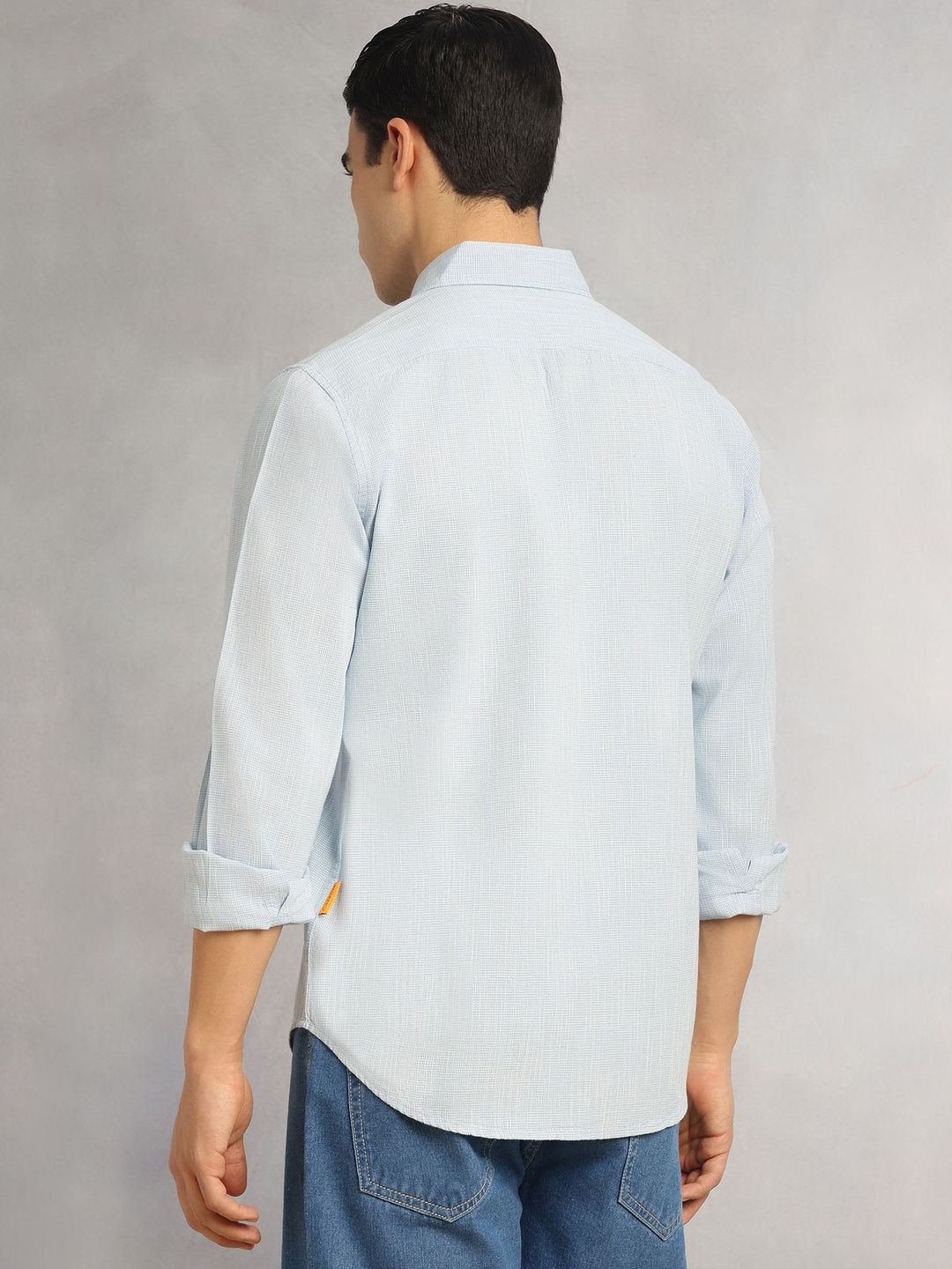 Sky Blue Cricket Club Collection Slim Fit Long Sleeves Spread Collar Pinstripes Cotton Linen Casual Shirt For Men