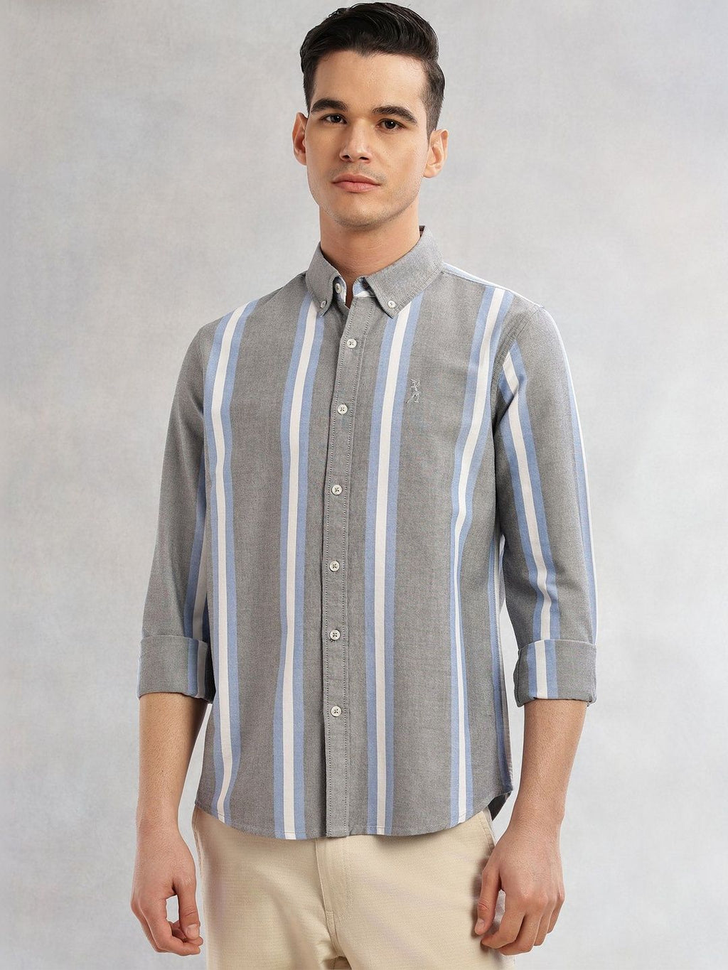 Thomas Scott Men Black Cricket Club Collection Slim Fit Long Sleeves Vertical Stripes Button Down Collar Oxford Casual | Shirt