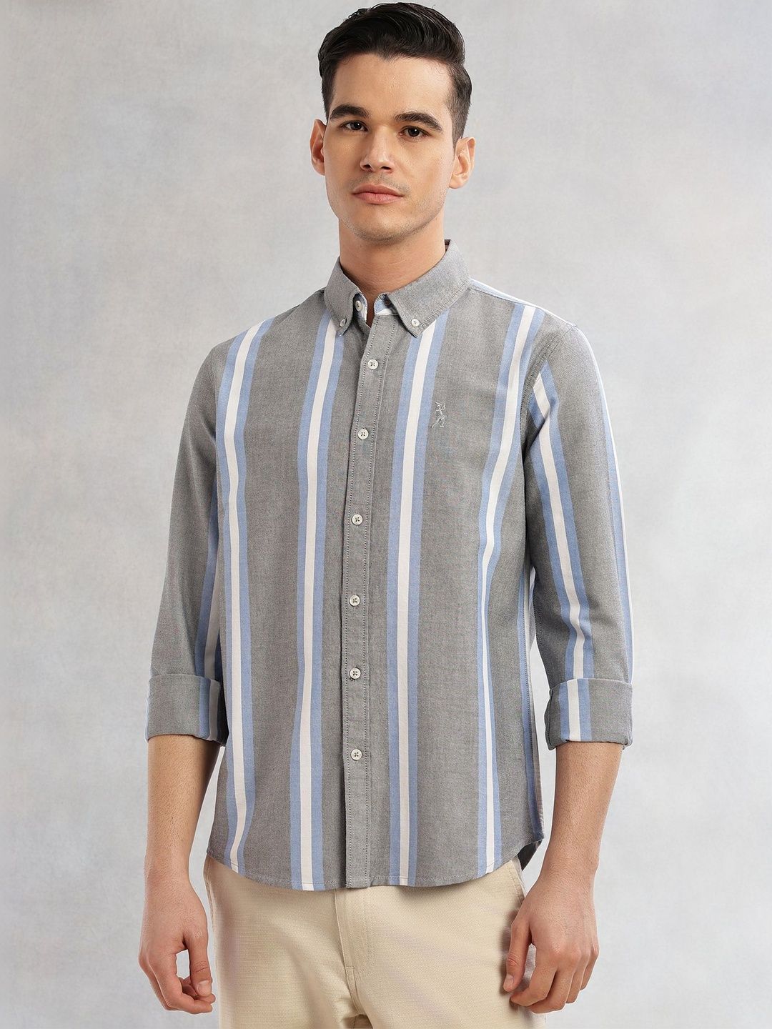 Thomas Scott Men Black Cricket Club Collection Slim Fit Long Sleeves Vertical Stripes Button Down Collar Oxford Casual | Shirt