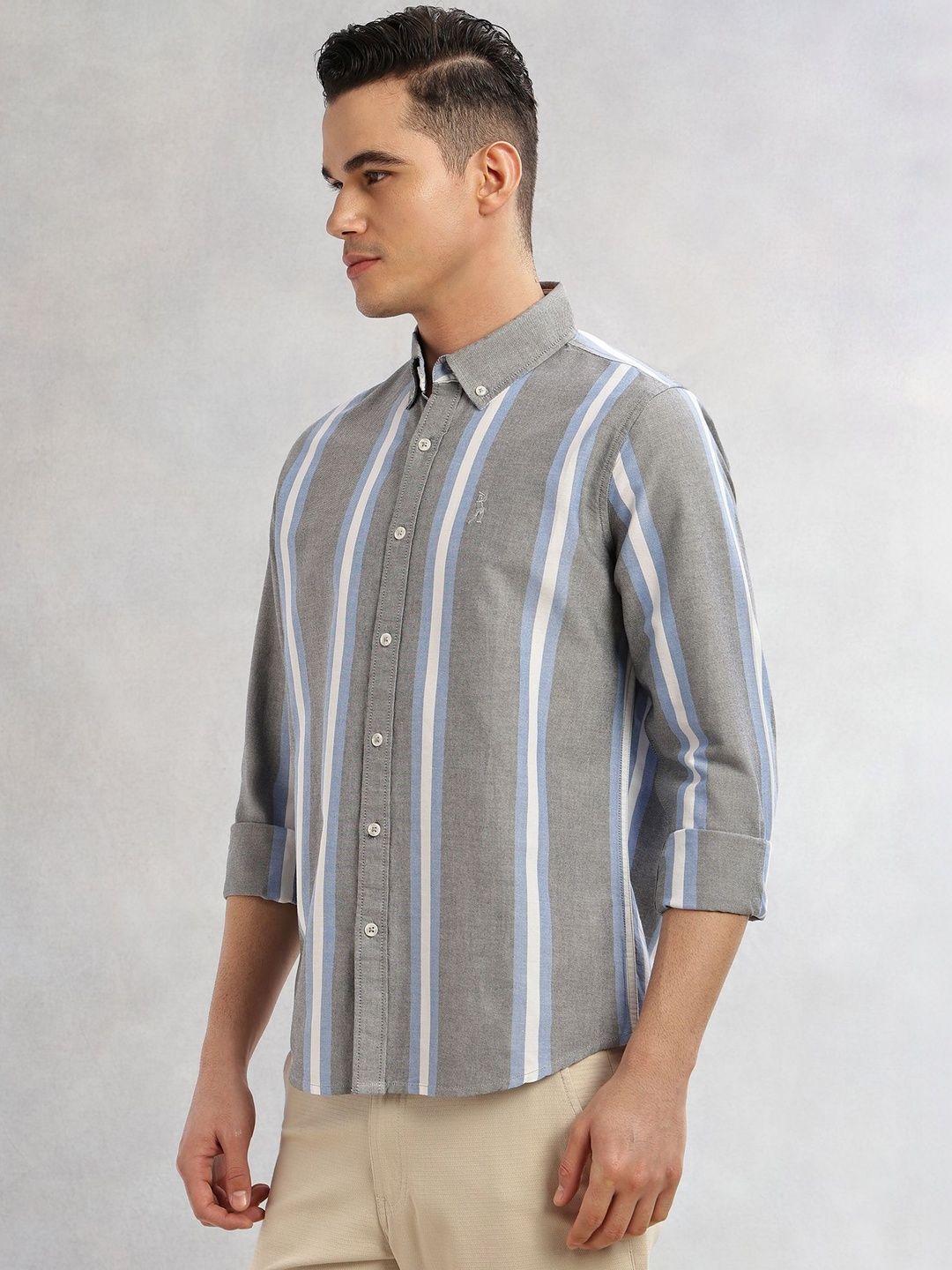 Thomas Scott Men Black Cricket Club Collection Slim Fit Long Sleeves Vertical Stripes Button Down Collar Oxford Casual | Shirt