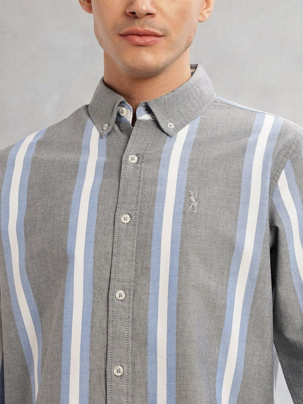 Thomas Scott Men Black Cricket Club Collection Slim Fit Long Sleeves Vertical Stripes Button Down Collar Oxford Casual | Shirt