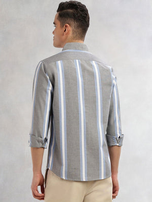 Thomas Scott Men Black Cricket Club Collection Slim Fit Long Sleeves Vertical Stripes Button Down Collar Oxford Casual | Shirt