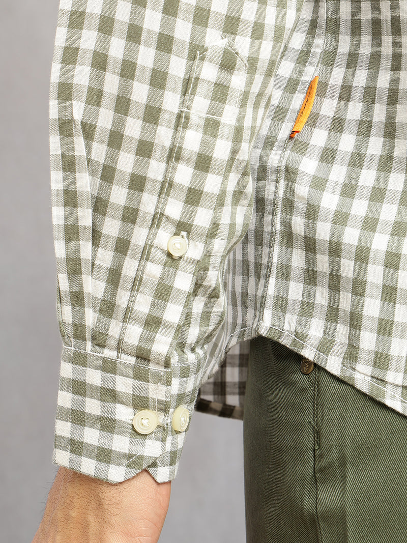 Thomas Scott Men Green Cricket Club Collection Slim Fit 100% Cotton Oxford Shirt with Gingham Checks & Spread Collar