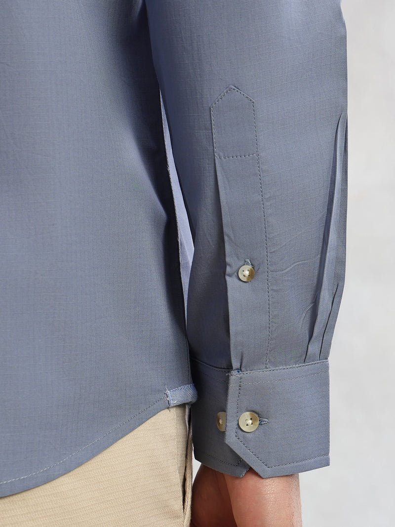Thomas Scott Men Mid Blue Cricket Club Collection Slim Fit Long Sleeves Spread Collar Solid Cotton Casual Shirt