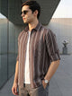 Brown Cricket Club Collection Slim Fit Cotton Linen Classic Striped Casual Wear Shirt For Men for Men