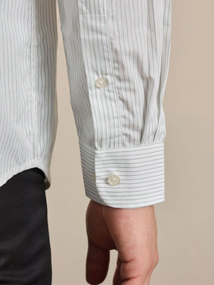 Thomas Scott Men Premium Green Regular Fit Vertical Striped Cotton Formal Shirt with Spread Collar & Full Sleeves