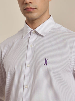 Thomas Scott Men Premium Purple Regular Fit Vertical Striped Cotton Formal Shirt with Spread Collar & Full Sleeves
