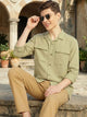 Thomas Scott Men Green Oversize Fit Long Sleeves Cuban Collar Cotton Casual Shirt with Dual Flap Pockets