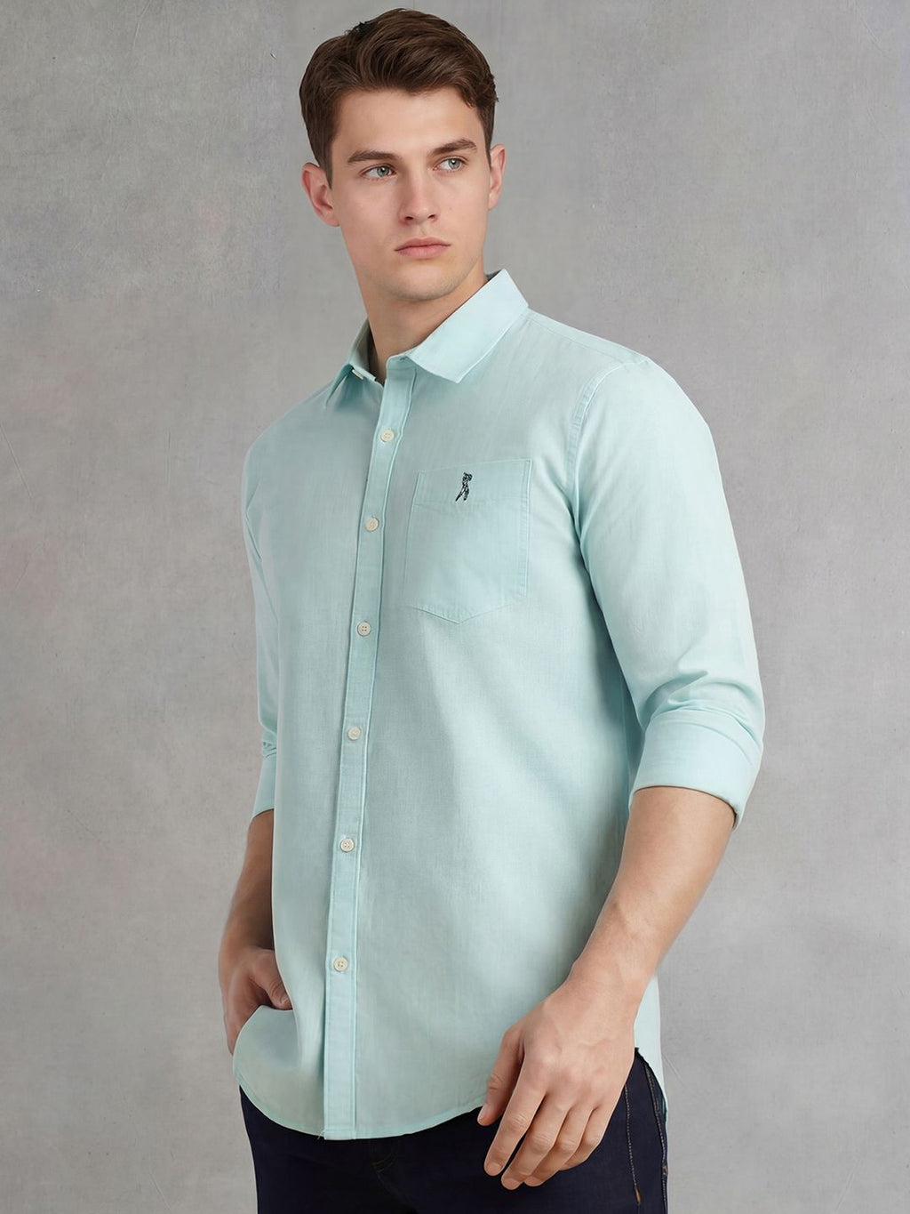 Mint Cricket Club Collection Slim Fit Long Sleeves Spread Collar Solid Cotton Linen Shirt For Men