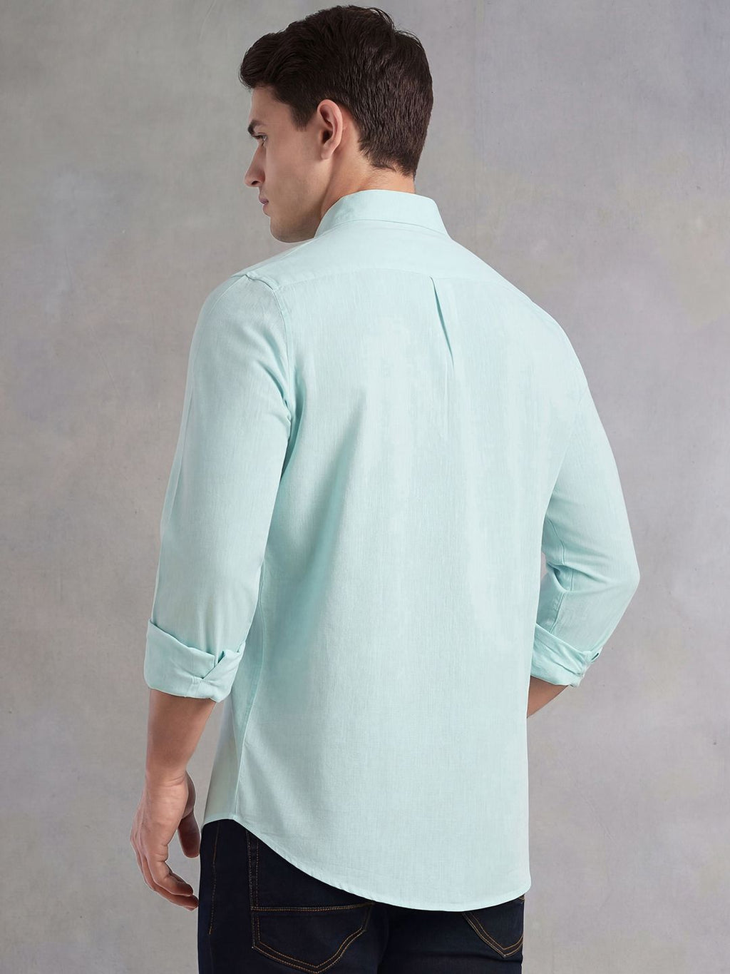 Mint Cricket Club Collection Slim Fit Long Sleeves Spread Collar Solid Cotton Linen Shirt For Men