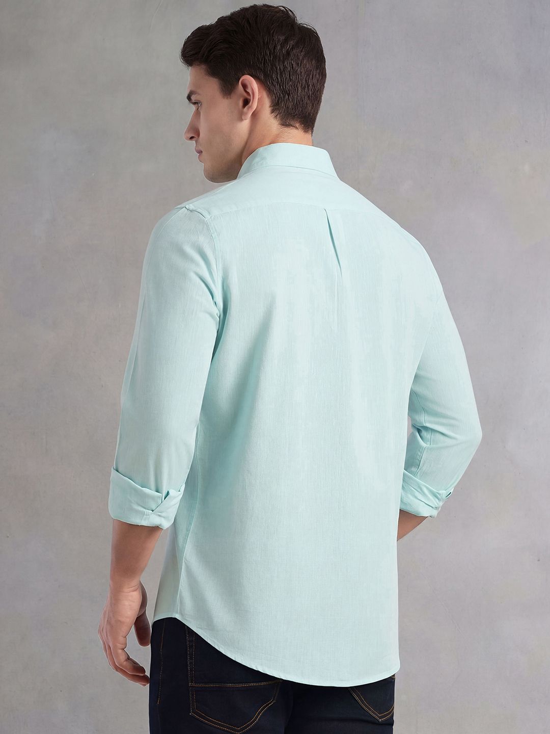 Mint Cricket Club Collection Slim Fit Long Sleeves Spread Collar Solid Cotton Linen Shirt For Men