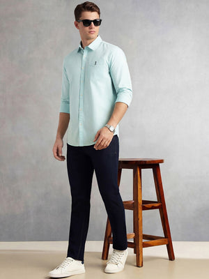 Mint Cricket Club Collection Slim Fit Long Sleeves Spread Collar Solid Cotton Linen Shirt For Men