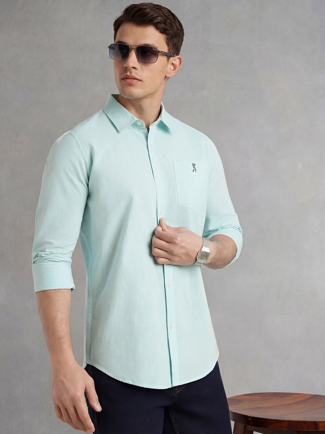 Mint Cricket Club Collection Slim Fit Long Sleeves Spread Collar Solid Cotton Linen Shirt For Men
